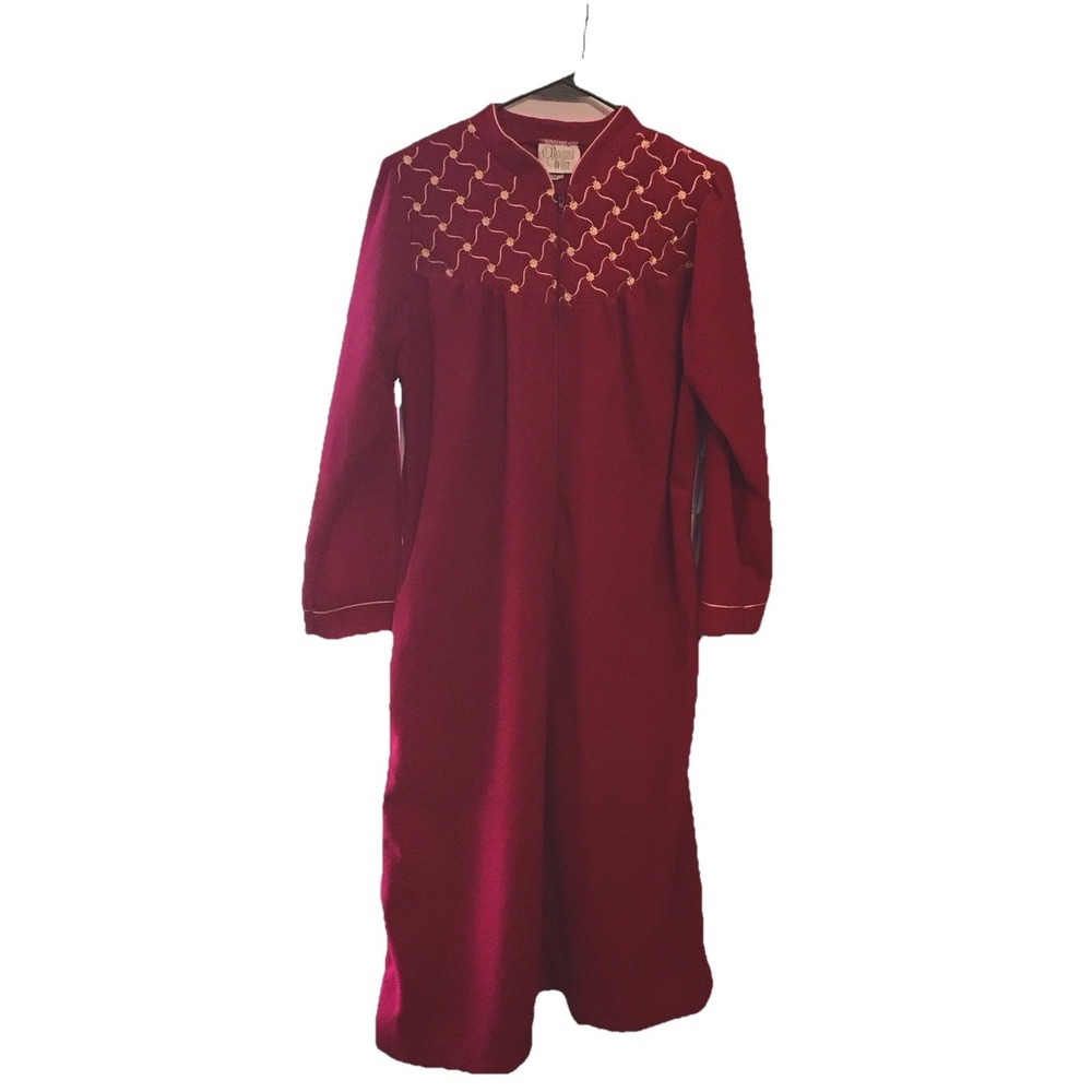 Vintage Beverly West Elegant Red & Gold Zip Lounge Robe/Nightgown Large